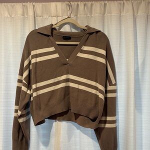 Dynamite Taupe and Cream V-Neck Sweater